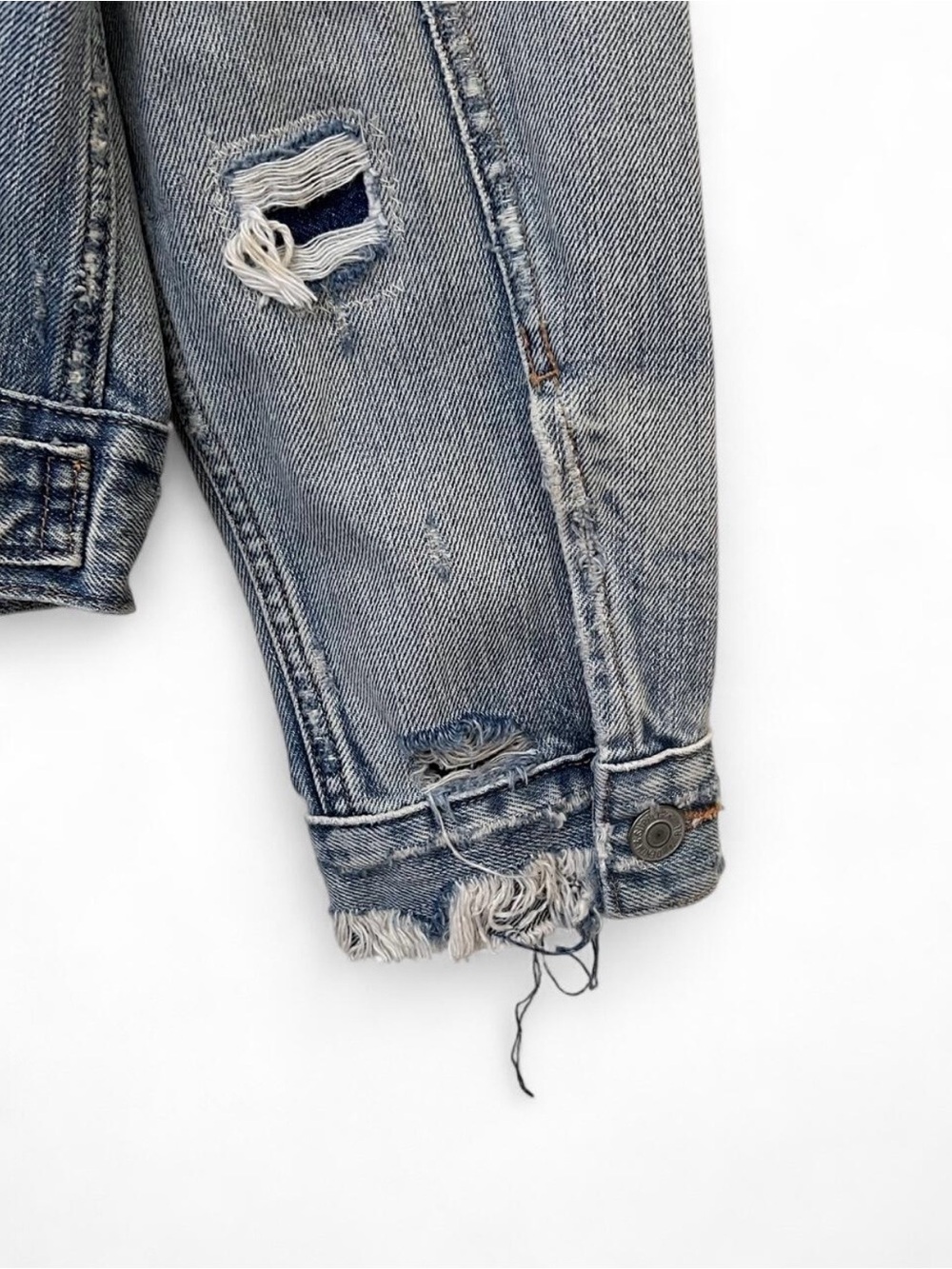 Vintage Ralph Lauren Denim & Supply Frayed Light Wash Patchwork Trucker Jacket L - Picture 6 of 9